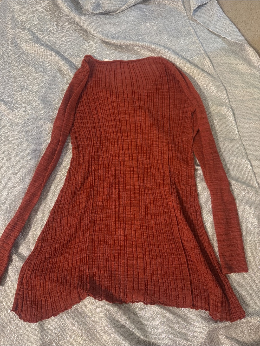 Free People Ribbed Thermal Henley Tunic Top Rust Long Sleeve Boho - Picture 4 of 4